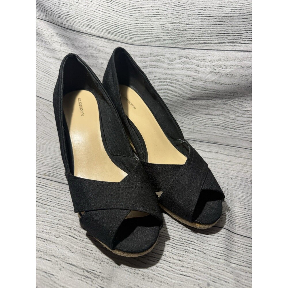 Liz Claiborne Sandals Black  Bailee Espadrille Wedge Sz 9 1/2